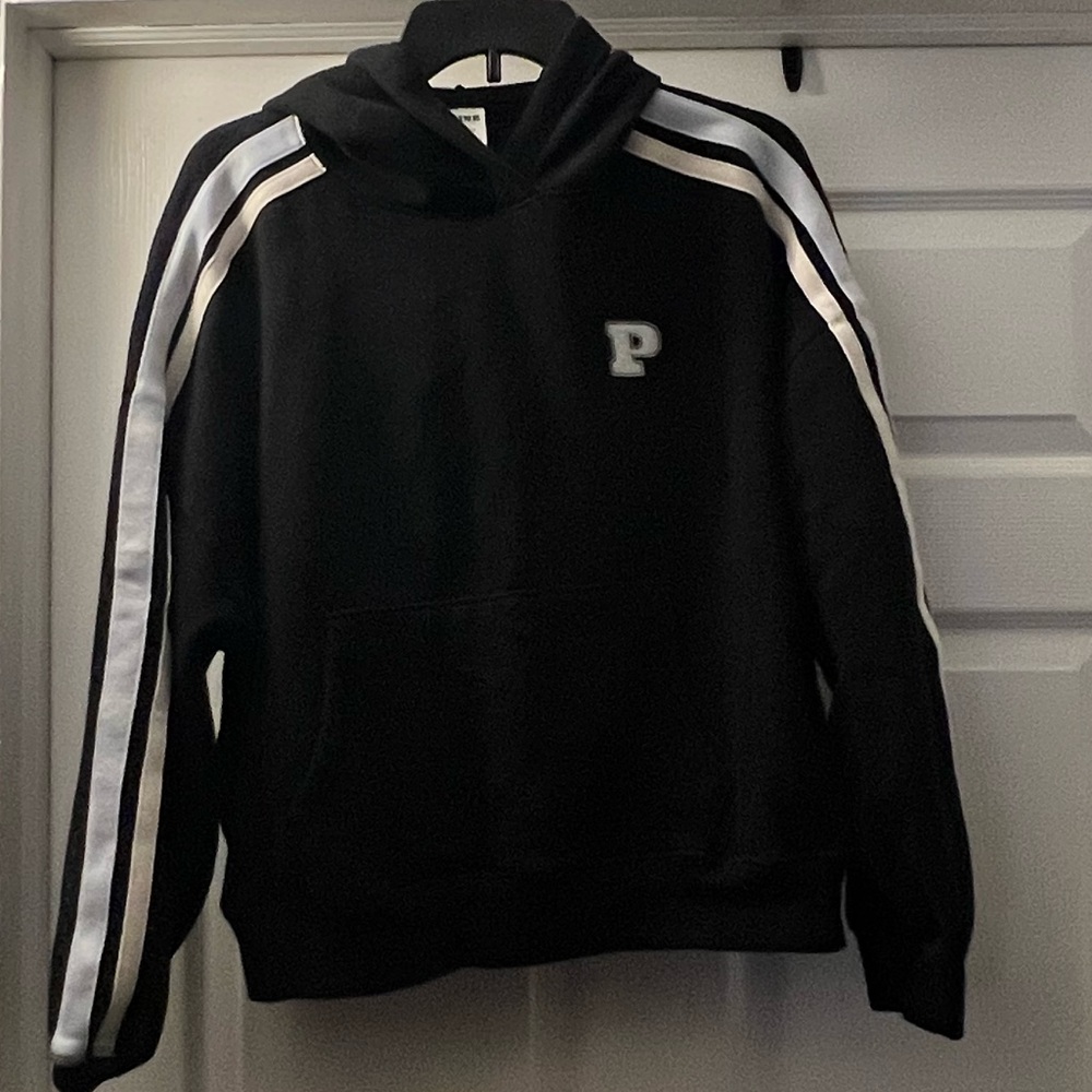 PINK Victoria's Secret Black and White Track Hoodie